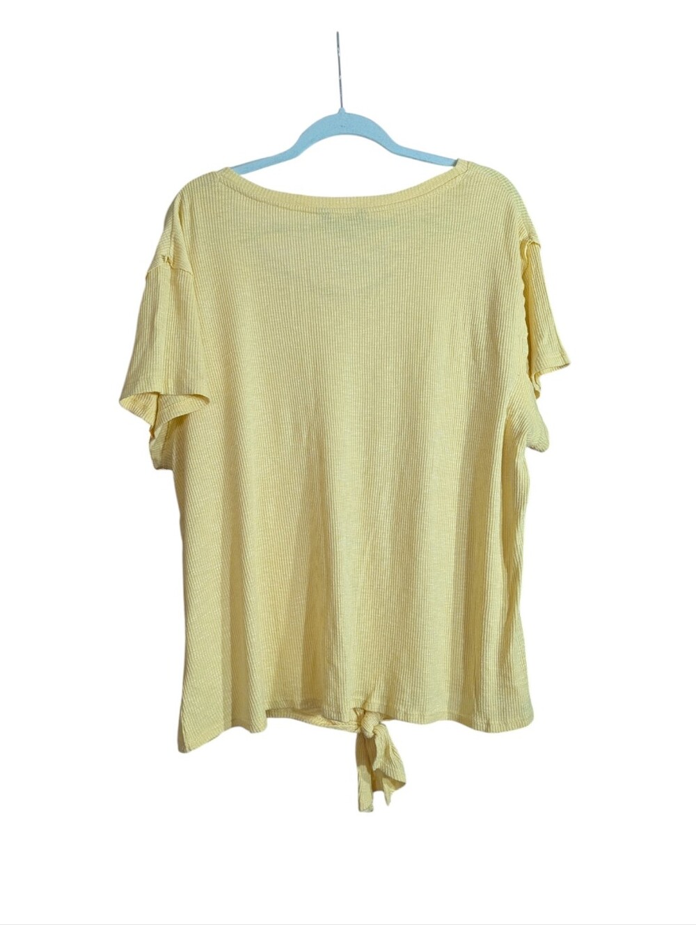 Natural Reflections Yellow Ribbed Tie Front Top Plus Size 1X Soft Stretch V Neck - Picture 6 of 8